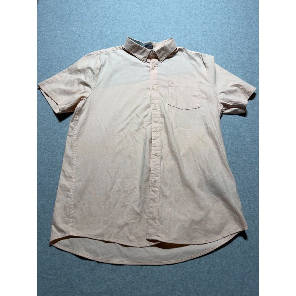 Volcom Men's Modern Fit Short Sleeve Button Down Shirt Light Pink Size XL Skater